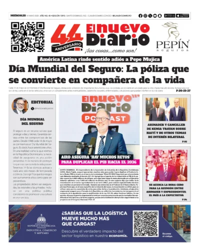 Portada Periódico El Nuevo Diario, Miércoles 14 Mayo, 2025