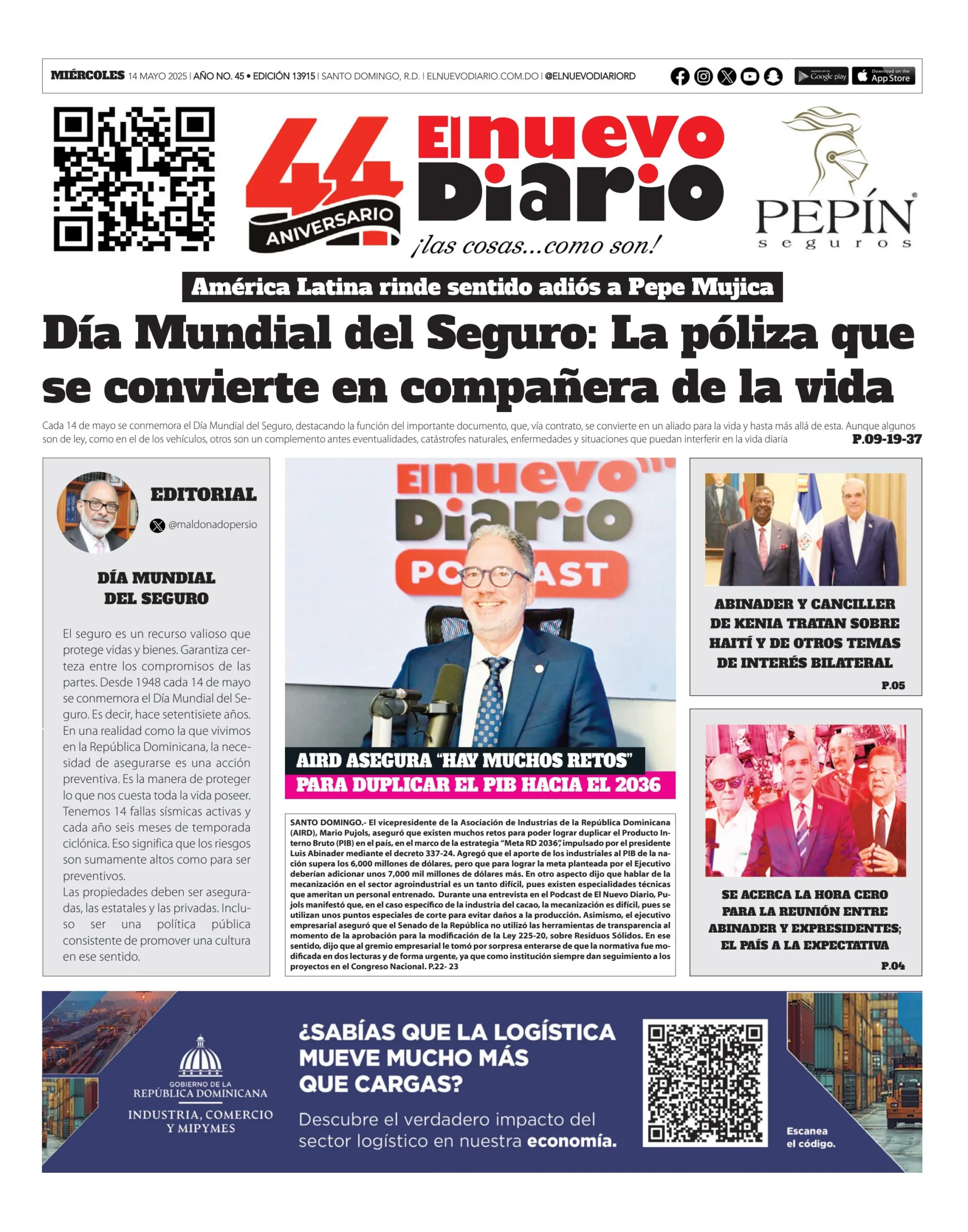 Portada Periódico El Nuevo Diario, Miércoles 14 Mayo, 2025 Portada Periódico El Nuevo Diario, Miércoles 14 Mayo, 2025