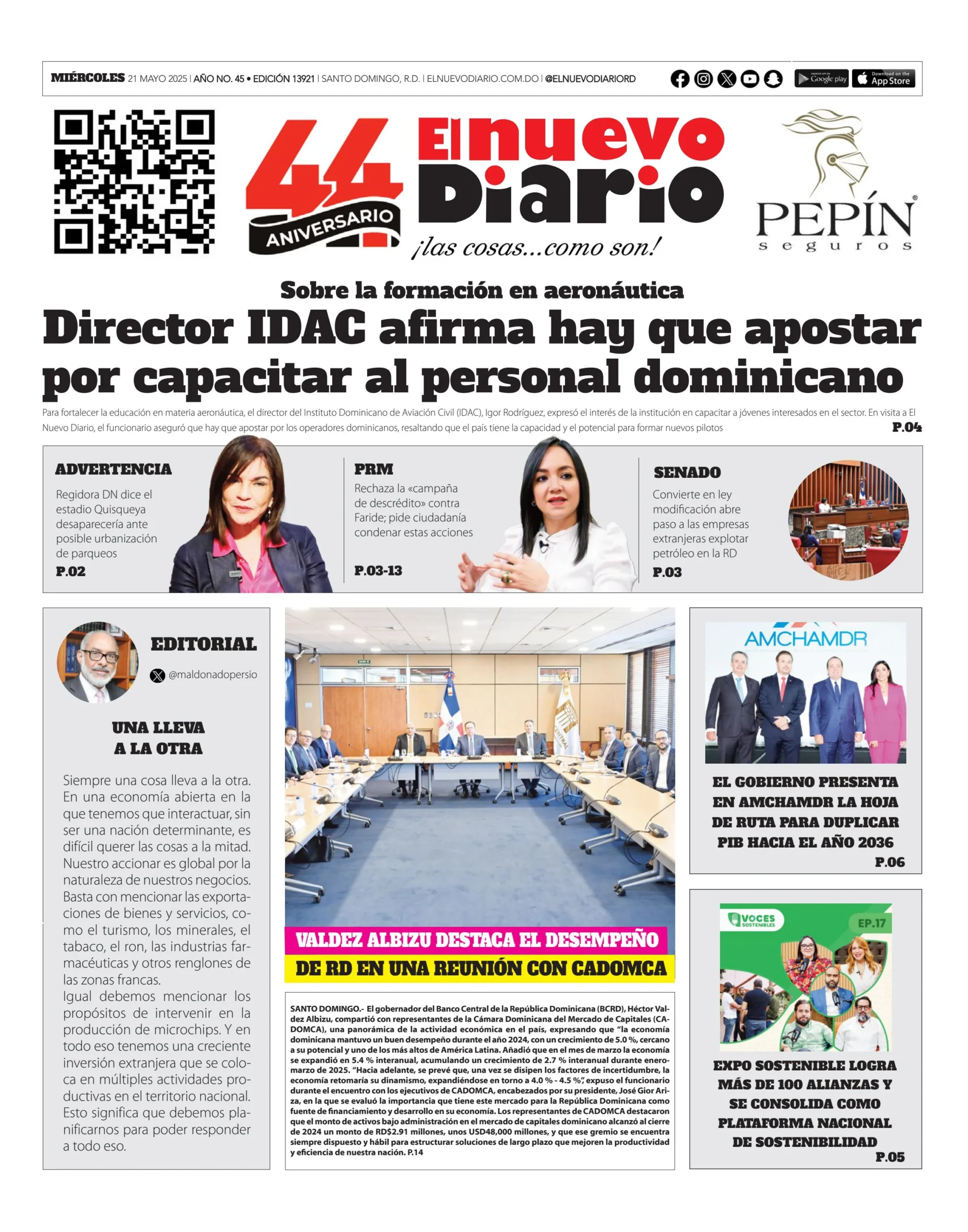 Portada Periódico El Nuevo Diario, Miércoles 21 Mayo, 2025 Portada Periódico El Nuevo Diario, Miércoles 21 Mayo, 2025