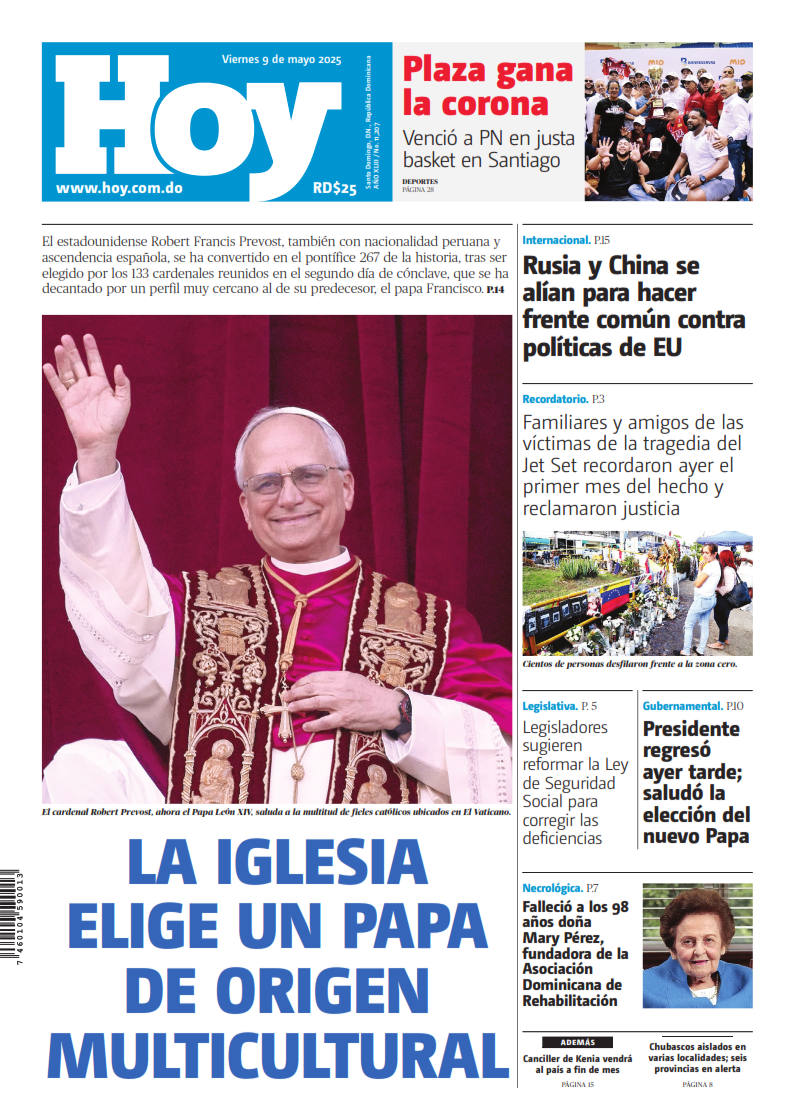 Portada Periódico Hoy, Viernes 09 Mayo, 2025