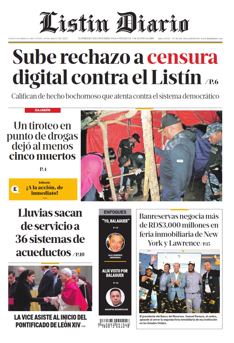 Portada Periódico Listín Diario, Lunes 19 Mayo, 2025 Portada Periódico Listín Diario, Lunes 19 Mayo, 2025