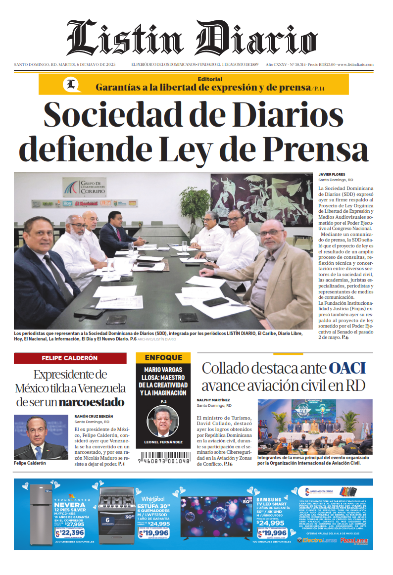 Portada Periódico Listín Diario, Martes 06 Mayo, 2025 Portada Periódico Listín Diario, Martes 06 Mayo, 2025