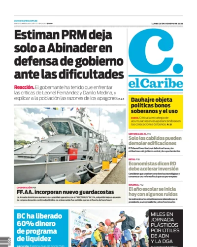 Portada Periódico El Caribe, Lunes 25, Agosto, 2025