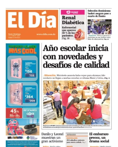 Portada Periódico El Día, Lunes 25, Agosto, 2025