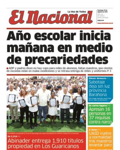 Portada Periódico El Nacional, Domingo 24, Agosto, 2025
