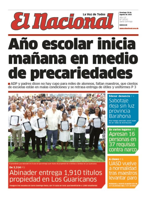 Portada Periódico El Nacional, Domingo 24, Agosto, 2025