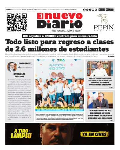 Portada Periódico El Nuevo Diario, Lunes 25, Agosto, 2025
