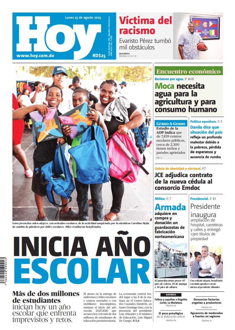 Portada Periódico Hoy, Lunes 25, Agosto, 2025