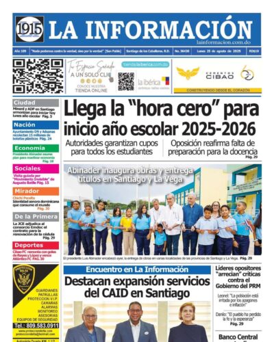 Portada Periódico La Información, Lunes 25, Agosto, 2025