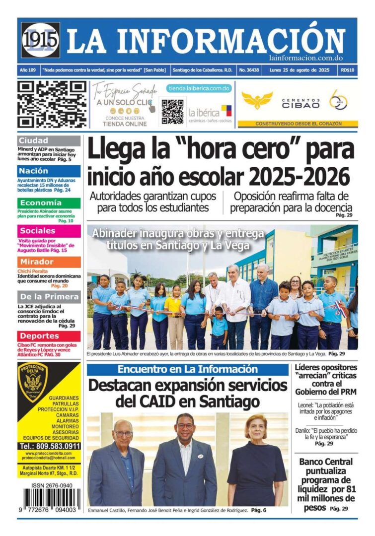 Portada Periódico La Información, Lunes 25, Agosto, 2025