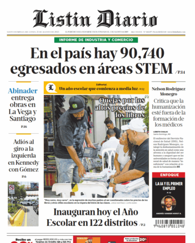 Portada Periódico Listín Diario, Lunes 25, Agosto, 2025