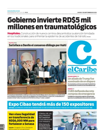 Portada Periódico El Caribe, Jueves 11, Septiembre, 2025