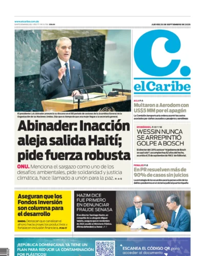 Portada Periódico El Caribe, Jueves 25, Septiembre, 2025
