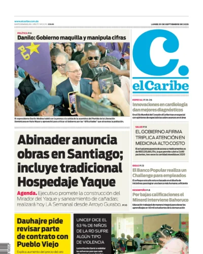 Portada Periódico El Caribe, Lunes 29, Septiembre, 2025