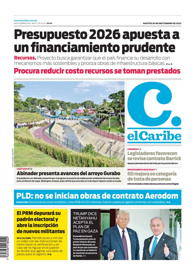 Portada Periódico El Caribe, Martes 30, Septiembre, 2025