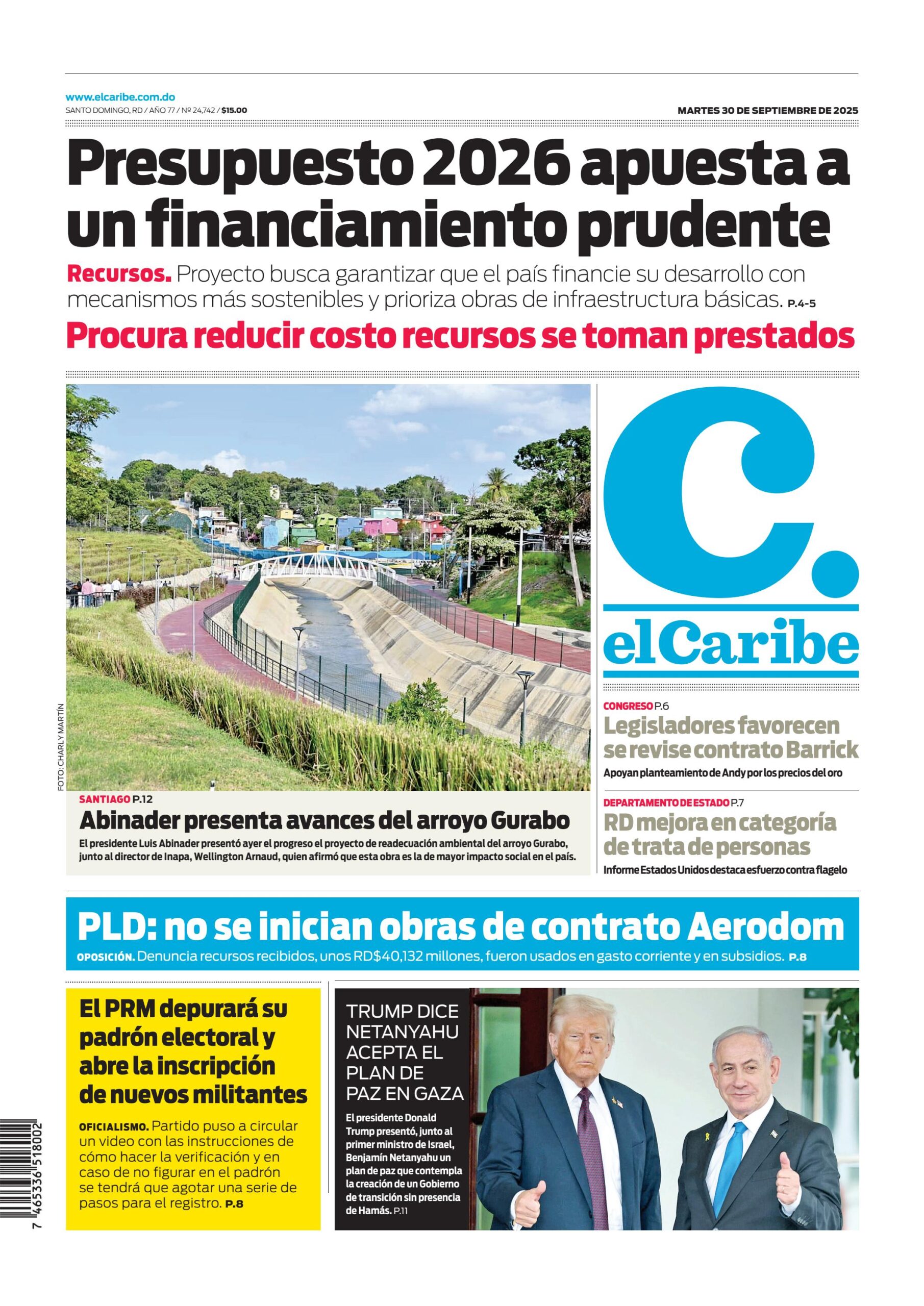 Portada Periódico El Caribe, Martes 30, Septiembre, 2025