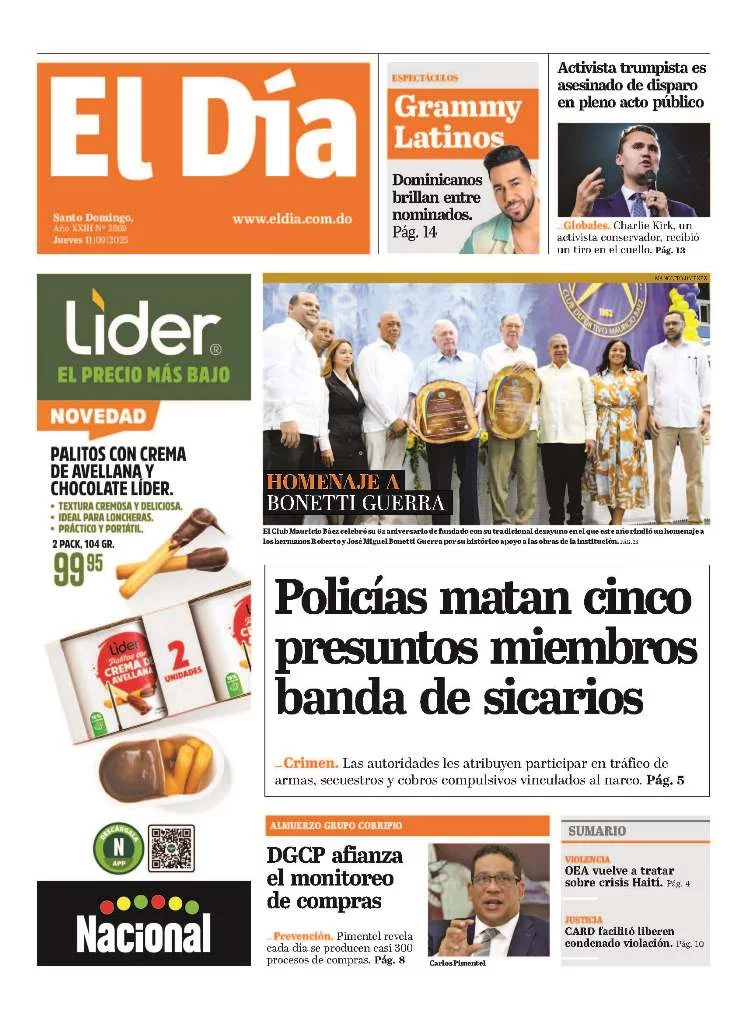 Portada Periódico El Día, Jueves 11, Septiembre, 2025