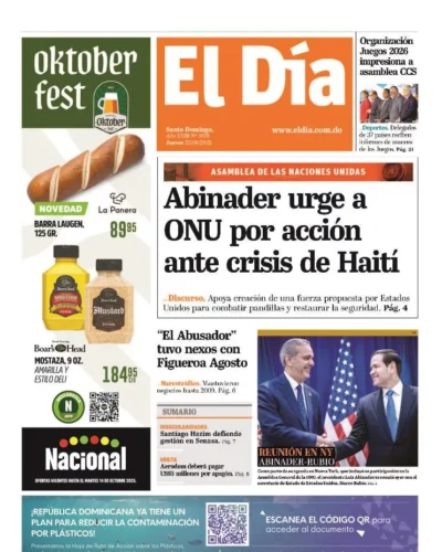 Portada Periódico El Día, Jueves 25, Septiembre, 2025