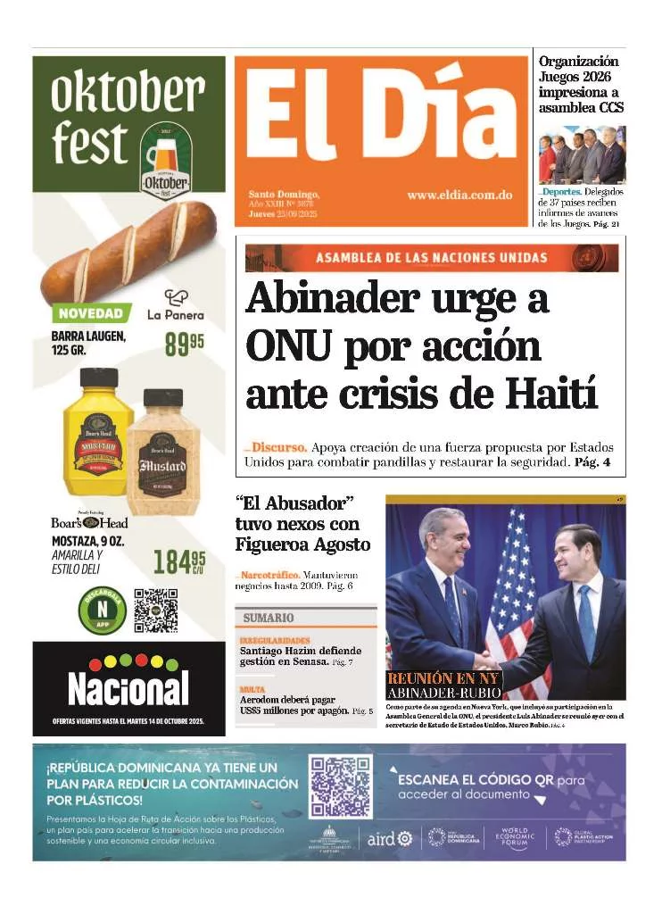 Portada Periódico El Día, Jueves 25, Septiembre, 2025 Portada Periódico El Día, Jueves 25, Septiembre, 2025