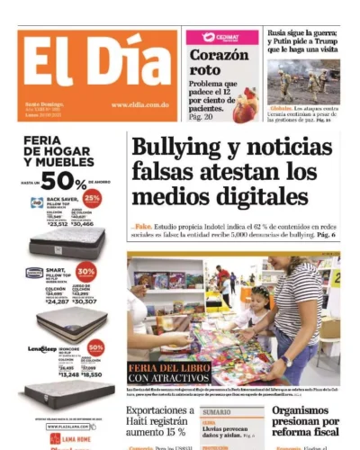 Portada Periódico El Día, Lunes 29, Septiembre, 2025