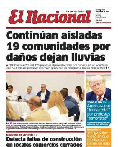 Portada Periódico El Nacional, Domingo 28, Septiembre, 2025