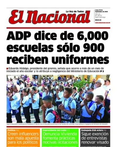 Portada Periódico El Nacional, Lunes 29, Septiembre, 2025