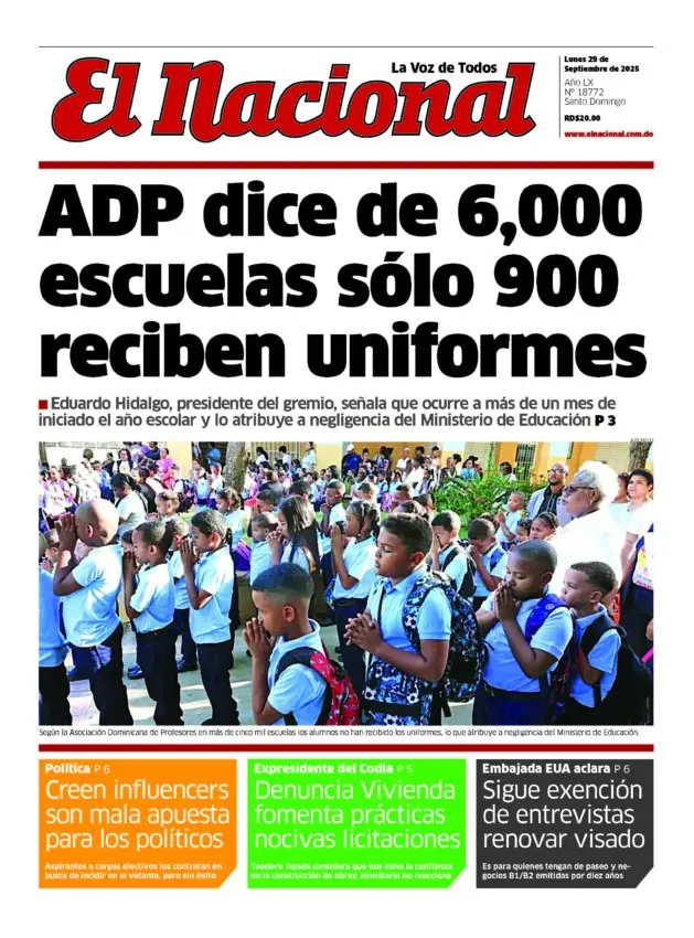 Portada Periódico El Nacional, Lunes 29, Septiembre, 2025