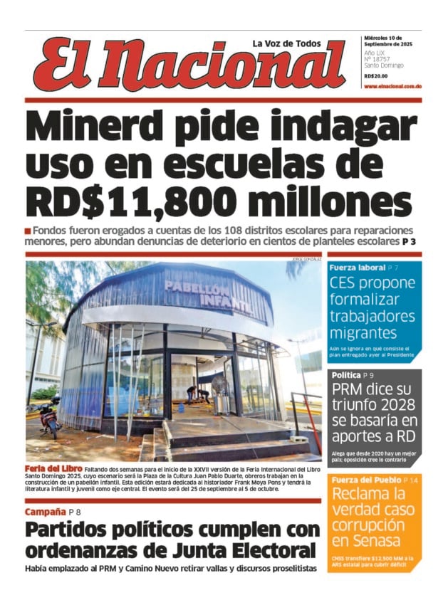 Portada Periódico El Nacional, Miércoles 10, Septiembre, 2025