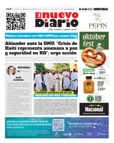 Portada Periódico El Nuevo Diario, Jueves 25, Septiembre, 2025