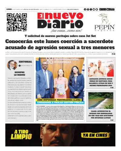 Portada Periódico El Nuevo Diario, Lunes 29, Septiembre, 2025