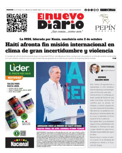Portada Periódico El Nuevo Diario, Martes 30, Septiembre, 2025