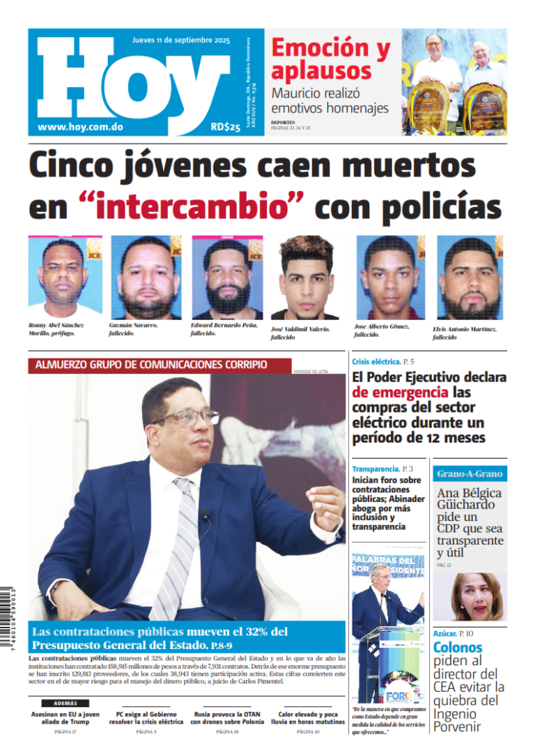 Portada Periódico Hoy, Jueves 11, Septiembre, 2025