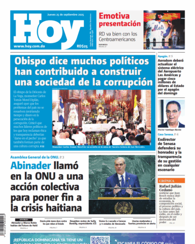 Portada Periódico Hoy, Jueves 25, Septiembre, 2025