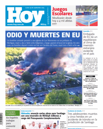 Portada Periódico Hoy, Lunes 29, Septiembre, 2025