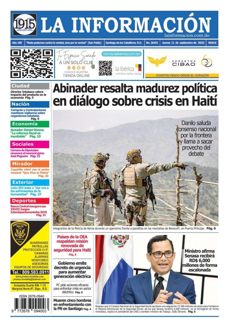 Portada Periódico La Información, Jueves 11, Septiembre, 2025