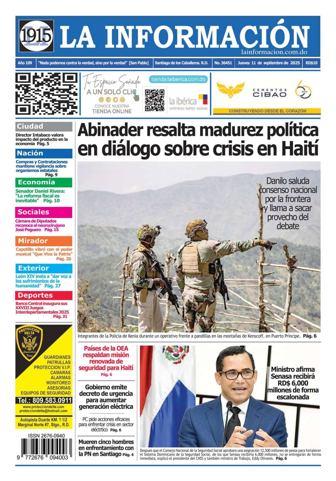 Portada Periódico La Información, Jueves 11, Septiembre, 2025