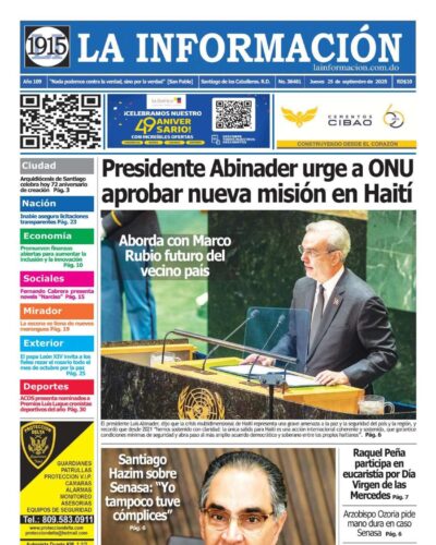 Portada Periódico La Información, Jueves 25, Septiembre, 2025