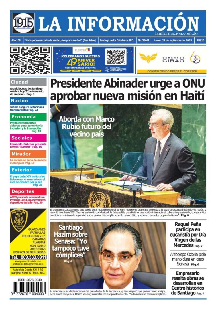 Portada Periódico La Información, Jueves 25, Septiembre, 2025