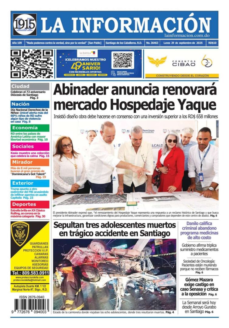 Portada Periódico La Información, Lunes 29, Septiembre, 2025