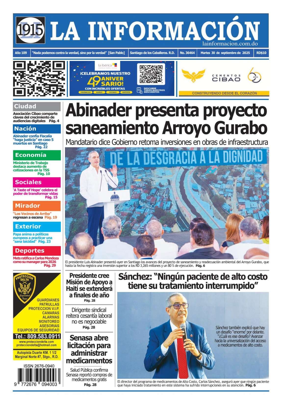 Portada Periódico La Información, Martes 30, Septiembre, 2025