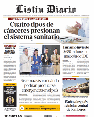 Portada Periódico Listín Diario, Jueves 11, Septiembre, 2025