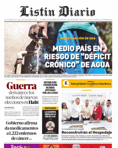Portada Periódico Listín Diario, Lunes 29, Septiembre, 2025