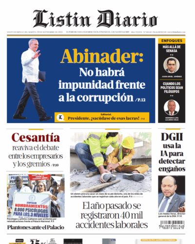 Portada Periódico Listín Diario, Martes 30, Septiembre, 2025