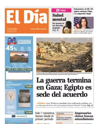 Portada Periódico El Día, Lunes 13, Octubre, 2025