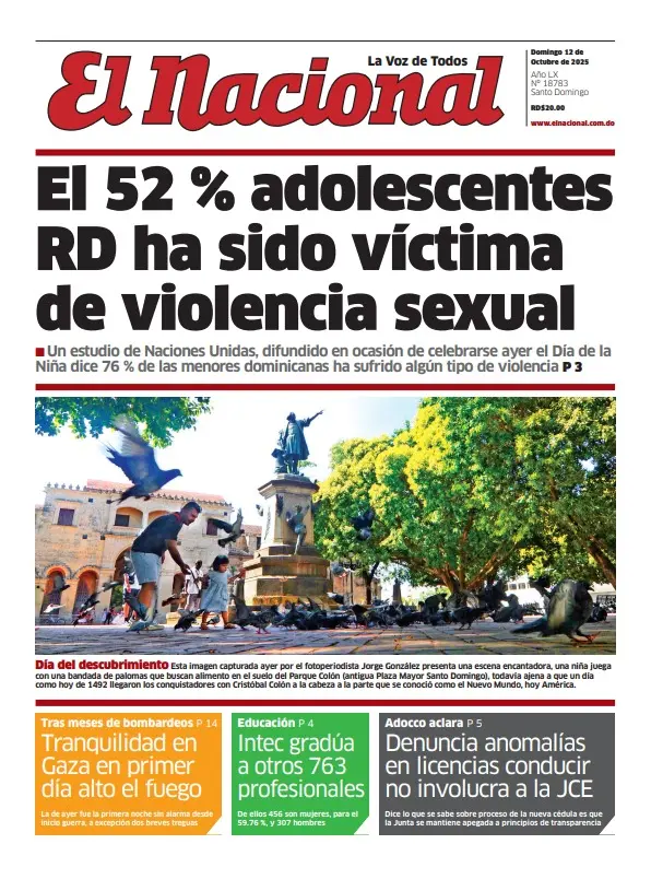 Portada Periódico El Nacional, Domingo 12, Octubre, 2025