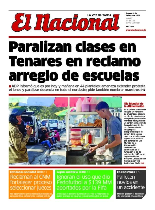 Portada Periódico El Nacional, Jueves 16, Octubre, 2025