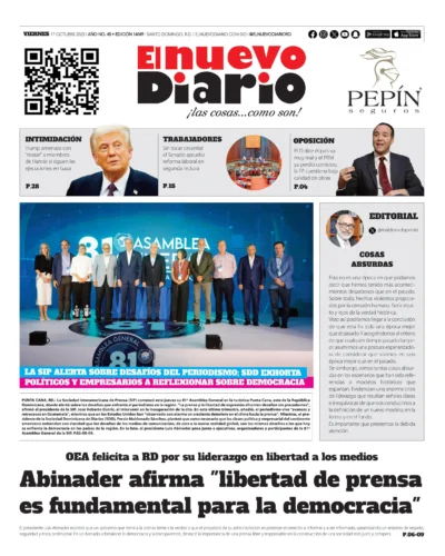 Portada Periódico El Nuevo Diario, Viernes 17, Octubre, 2025
