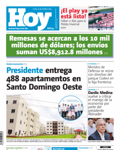 Portada Periódico Hoy, Lunes 13, Octubre, 2025