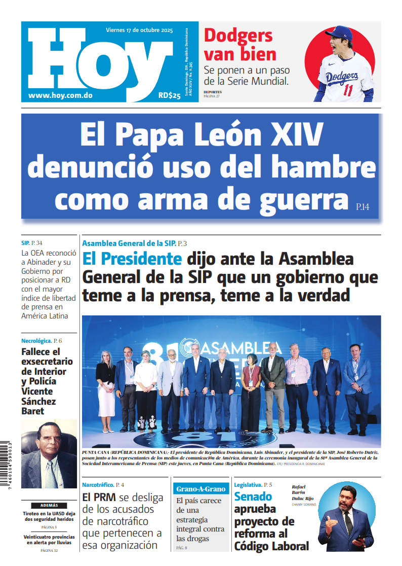 Portada Periódico Hoy, Viernes 17, Octubre, 2025 Portada Periódico Hoy, Viernes 17, Octubre, 2025
