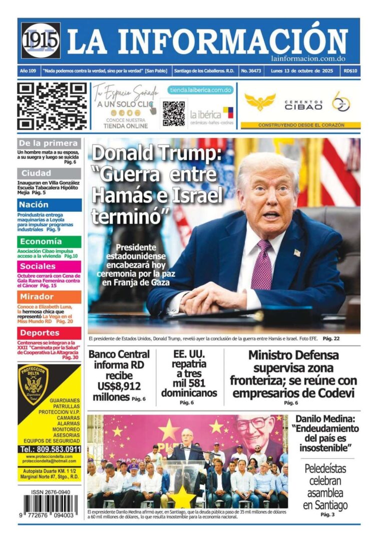 Portada Periódico La Información, Lunes 13, Octubre, 2025